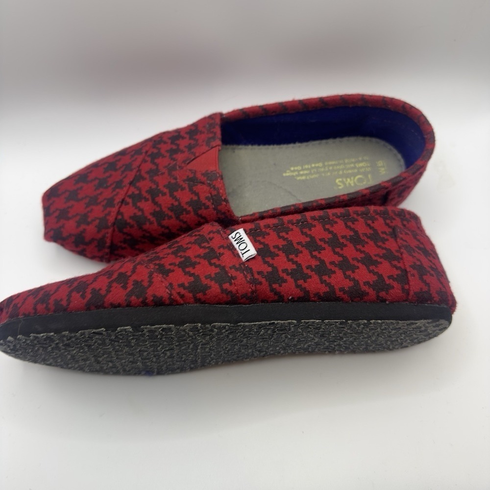 TOMS Classic Alpargata Slip On Red And Black Houndstooth Women's 8.5 Cozy - Picture 3 of 8